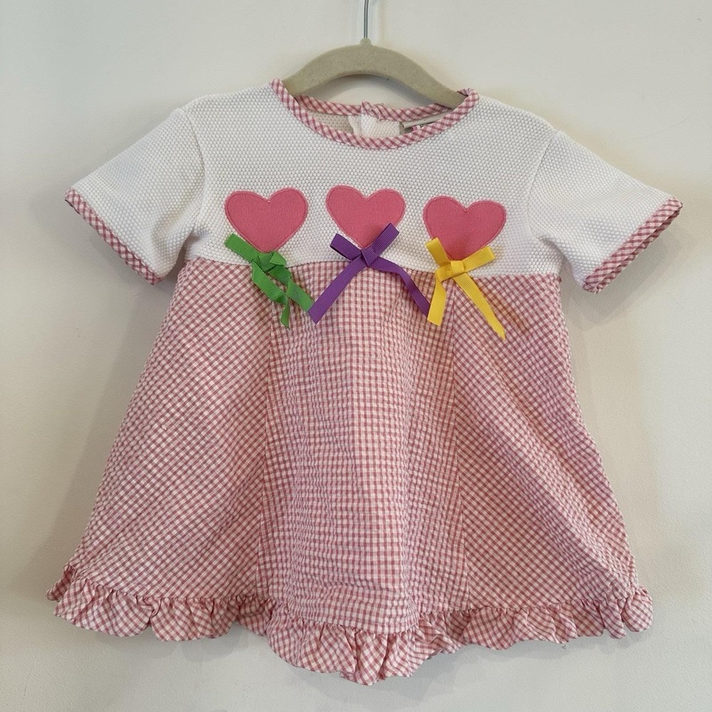 VTG‎ B.T. 90s Toddler Girl 4T White Pink Gingham Heart Shirt Flowy Button Back